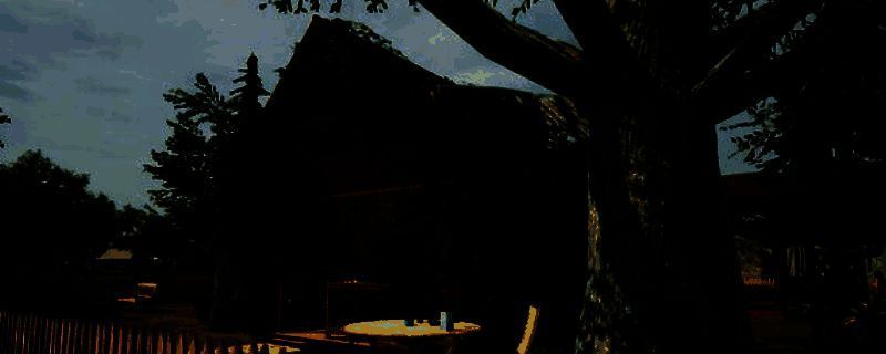 《合同村》游戏宣传画面，展示宁静乡村景色与玩家建造的小屋