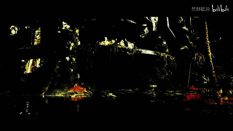 玩家角色持斧与机械狼对峙，背景是燃烧的森林与残破的城市废墟