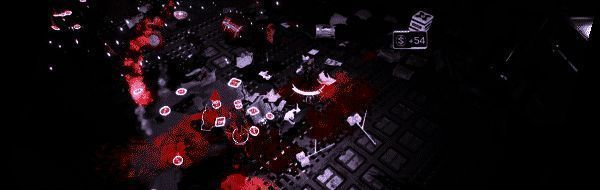 《血海雷霆》游戏实机画面GIF，展示主角使用钩爪拉近敌人并进行近战处决，场景爆炸碎片四溅