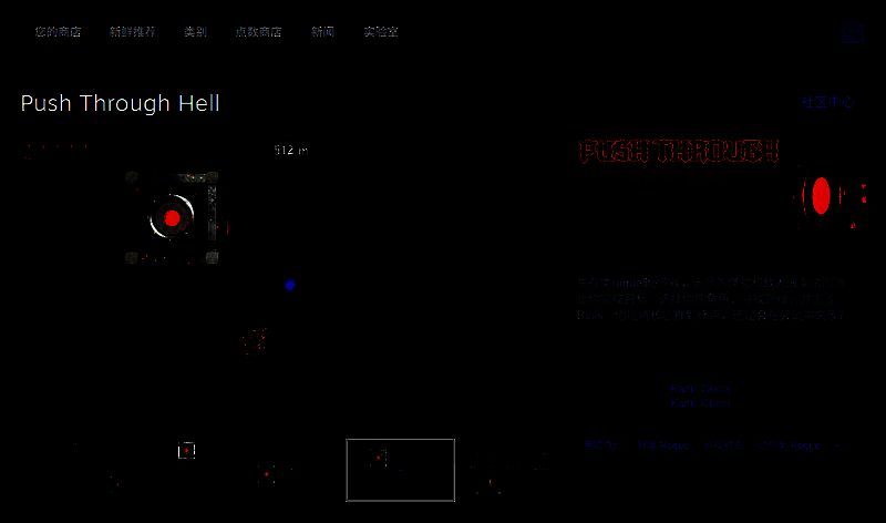 《Push Through Hell》Steam商店页面截图，显示游戏价格、标签、用户评价及系统配置要求