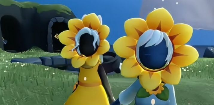 光遇玩家在天空岛布置向日葵系列装饰的全景图，家园充满阳光与生机