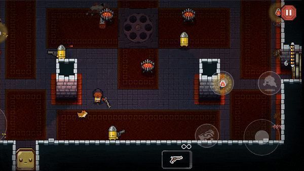 手游操作界面演示动图，展示自动瞄准与滑动调整射击方向的交互过程