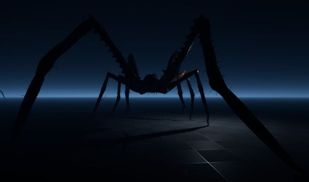 四名玩家角色在昏暗实验室中围聚，手持手电筒查看文件，背景中隐约可见扭曲的影子逼近