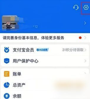 支付宝我的页面界面，展示从设置入口进入支付设置的路径
