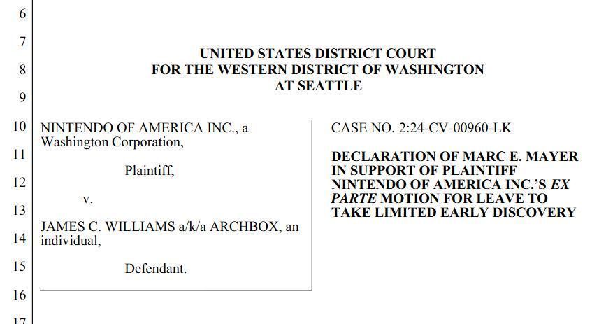 法院文件截图显示任天堂正在追查Switch盗版相关账户，涉及多个网络平台和用户身份信息