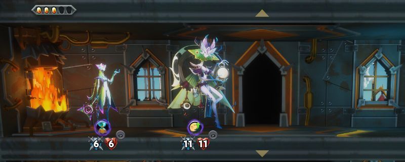 《怪物火车2》游戏界面展示，背景为燃烧的列车车厢，火焰与恶魔元素交织，充满末日氛围