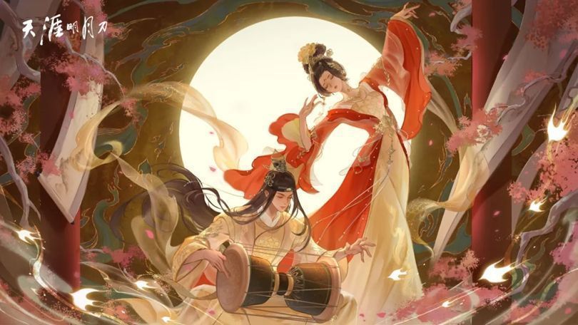 角色身着【心王·长生殿】外观立绘图，背景为长生殿夜景，灯火阑珊，氛围唯美