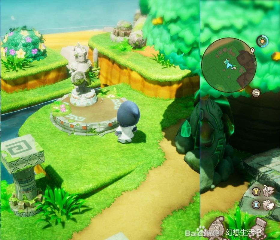 迷宫入口处的古老石像，散发着微弱光芒，玩家角色正与其互动，准备领取熟成后的装备