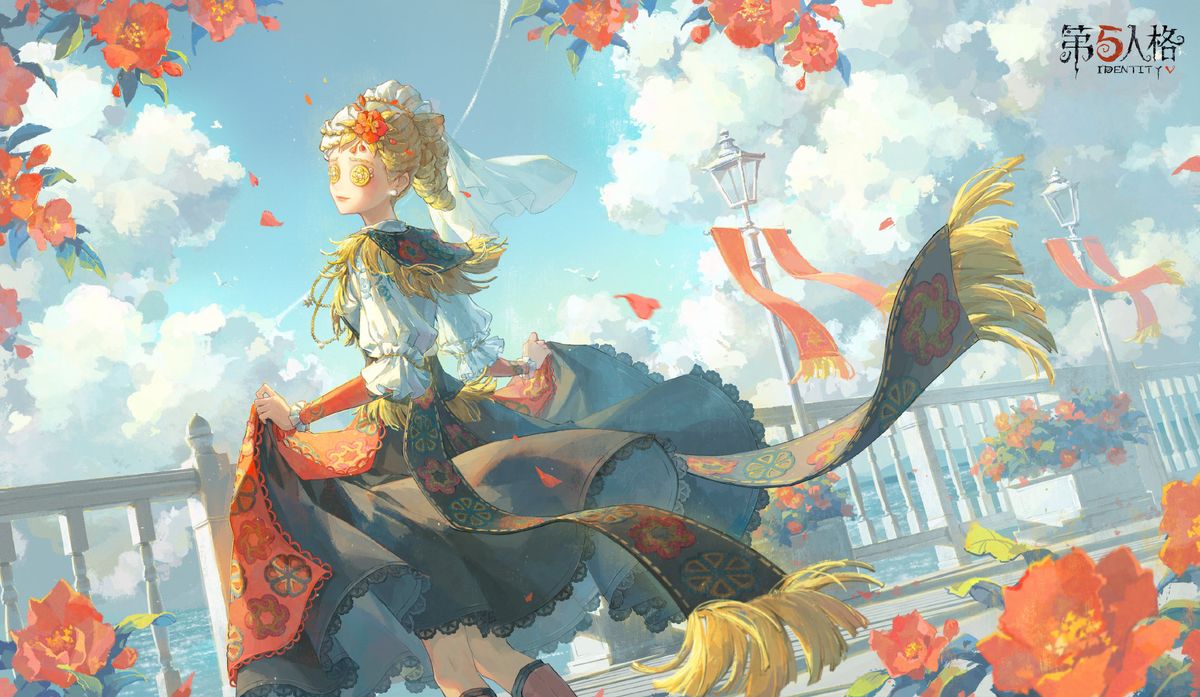 空军角色立绘展示，身着军装手持信号枪，眼神坚定，背景为欧利蒂丝庄园的哥特式建筑