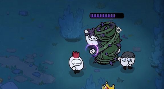 胜利后场景，骑士疲惫地站在废墟中，手中卵石微微发光