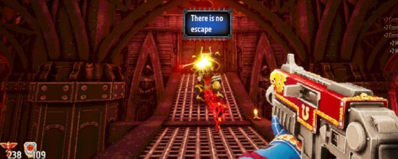 《战锤40K：爆矢枪 复仇之言》游戏主界面展示，背景为星际战士持爆矢枪战斗的震撼场景