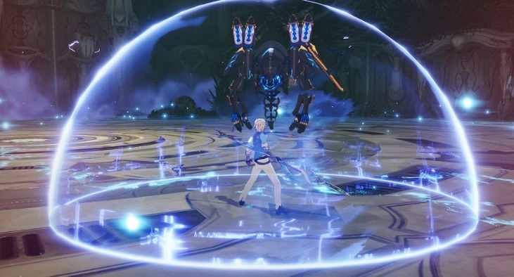 卡特格里夫在巨塔遗迹最顶层现身，身形巨大，手持巨斧，周围电光闪烁，氛围压迫感十足