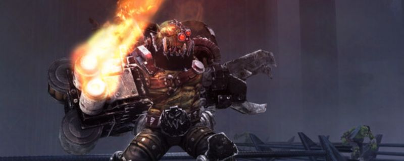 《战锤40K：星际战士复刻版》游戏封面图，主角身穿标志性动力装甲，手持链锯剑与爆弹枪，背景为战火纷飞的战场