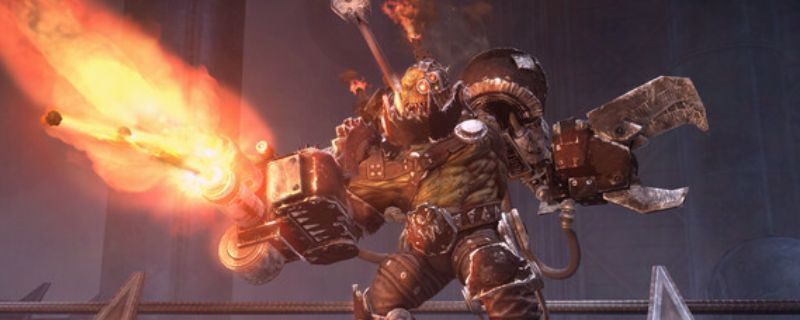 《战锤40K：星际战士复刻版》游戏实机画面，星际战士在废墟城市中与混沌军团激烈交火，爆炸特效与光影渲染极具视觉冲击力