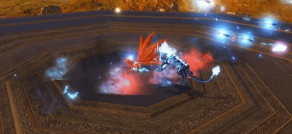 狴犴施展众罪天亟技能，空中雷云翻滚，三道雷柱同时劈下击中敌人