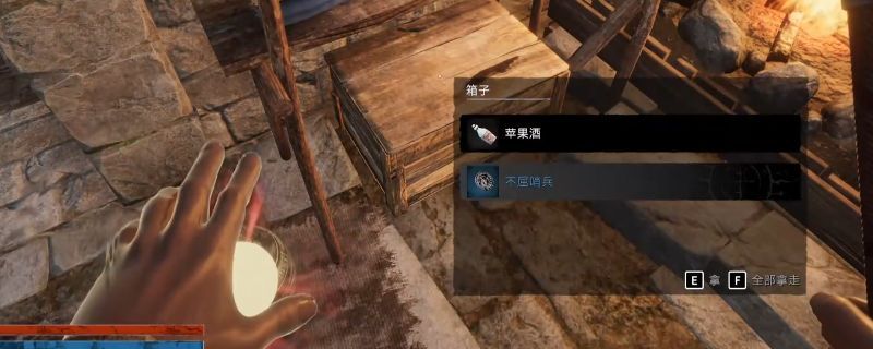 《污痕圣杯：阿瓦隆的陨落》游戏中一件名为不屈哨兵的防具古物展示画面，位于猎人营地顶层的宝箱旁，周围环境昏暗，布满藤蔓与石柱