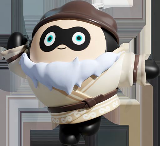 精明商人套装展示，蛋仔身穿旧式西装，手握算盘，背景为热闹集市