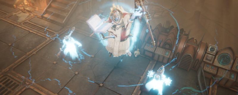 《战锤40K：机械神教2》游戏主视觉图，展现机械教士率领机甲部队在荒芜星球上行进的震撼场景