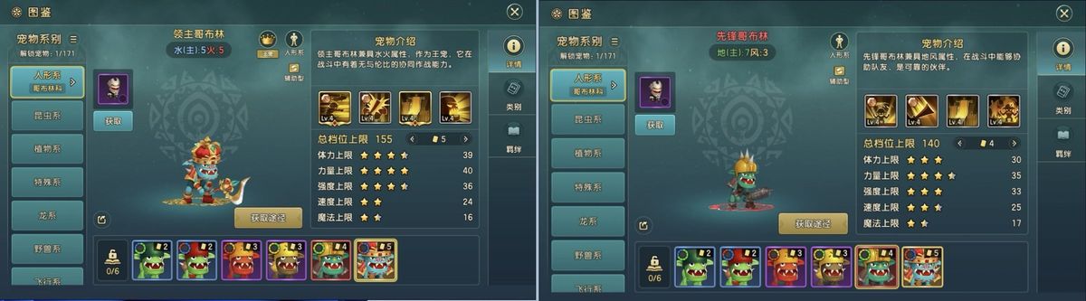 领主哥布林与先锋哥布林立绘展示，背景为法兰城场景，突出宠物霸气外观与技能特效