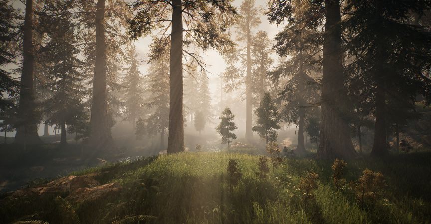 《黑光生存进化》游戏主界面展示，魔幻风格建筑与广阔草原交相辉映，天空光影效果细腻