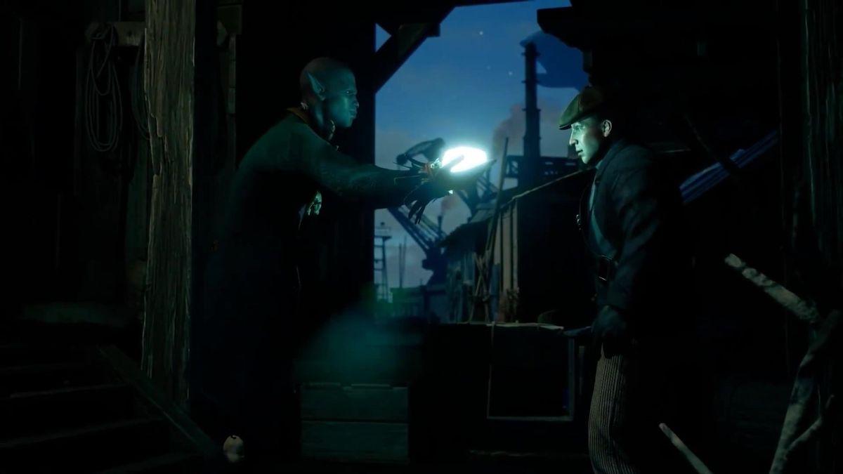 四位主角团成员并肩站立，分别代表魔法、机械、近战与远程职业，背景为废弃工厂