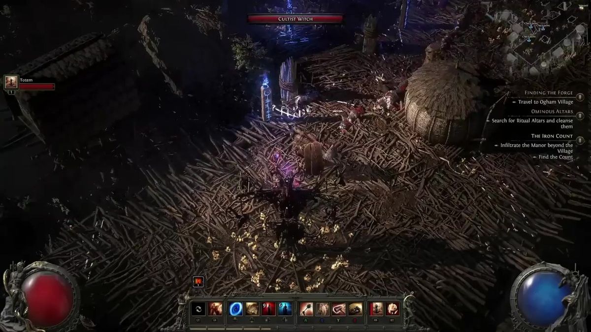 地下墓穴关卡，墙壁布满符文，骷髅士兵从棺材中爬出