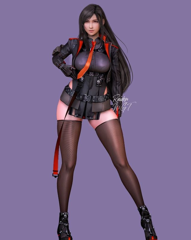 蒂法摆出格斗姿态，肌肉线条分明，展现出强大的战斗气场