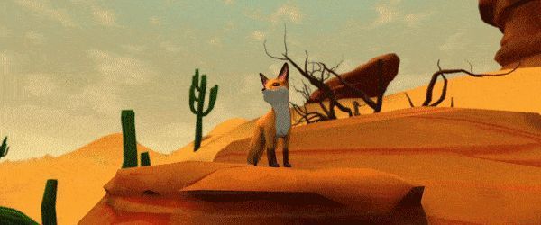 魔像与小狐狸并肩坐在悬崖边，俯瞰夕阳下的山谷，画面温馨而富有诗意