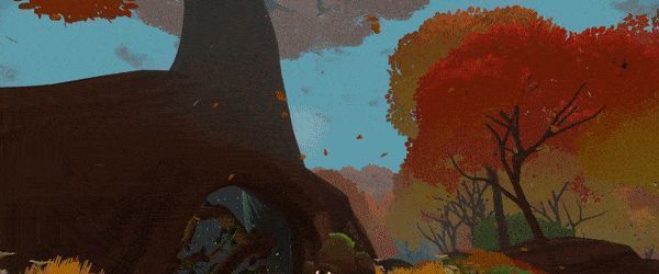 魔像站在山顶，双臂张开释放出强大的生命能量，绿色光波席卷大地，枯木逢春，万物复苏