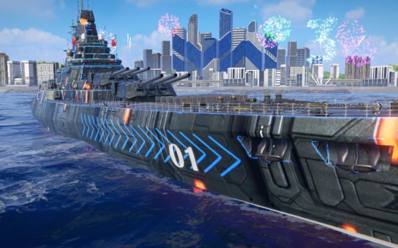 华清号主炮特写画面，炮塔旋转中准备发射，炮口闪烁着能量充能的光芒