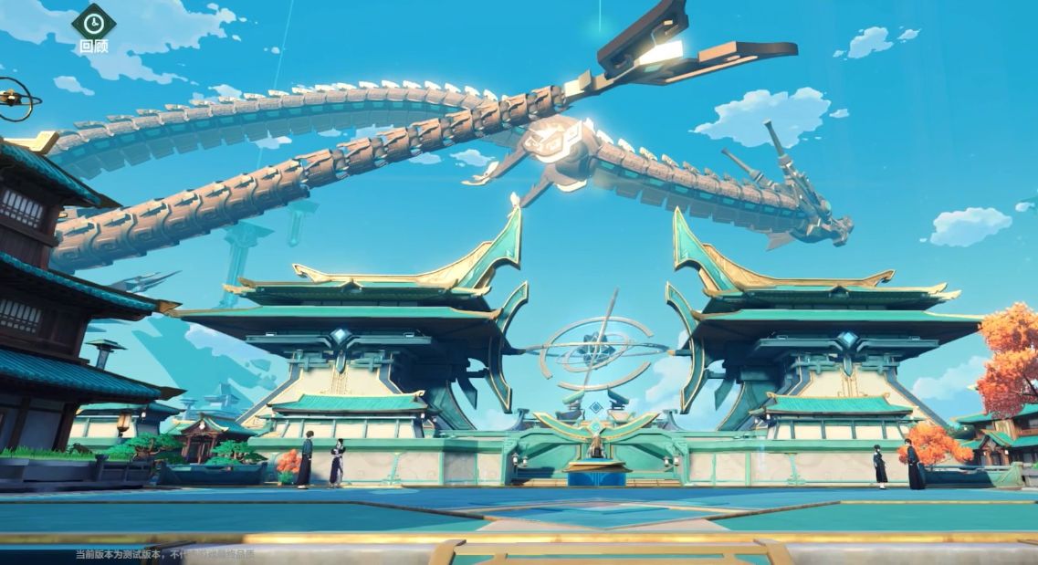 角色手持发光的斥引环装置，周围环绕着数据流与古老符文，科技与神秘力量交织