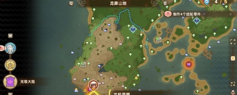 无垠大陆神秘洞窟入口位置示意图，地图标注清晰，周围地形开阔