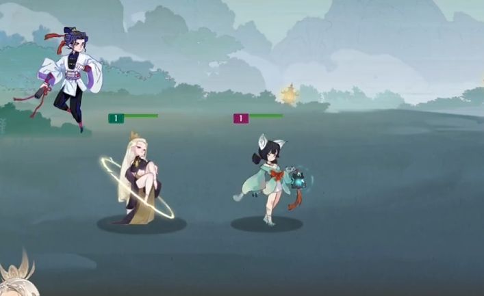 技能释放动画截图，山鬼挥动长矛释放气浪冲击敌人，画面带有‘山岚之璧’技能名称与伤害数值