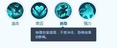 技能图标‘勇敢’，火焰背景中浮现盾牌与剑，代表逆境中不屈战斗