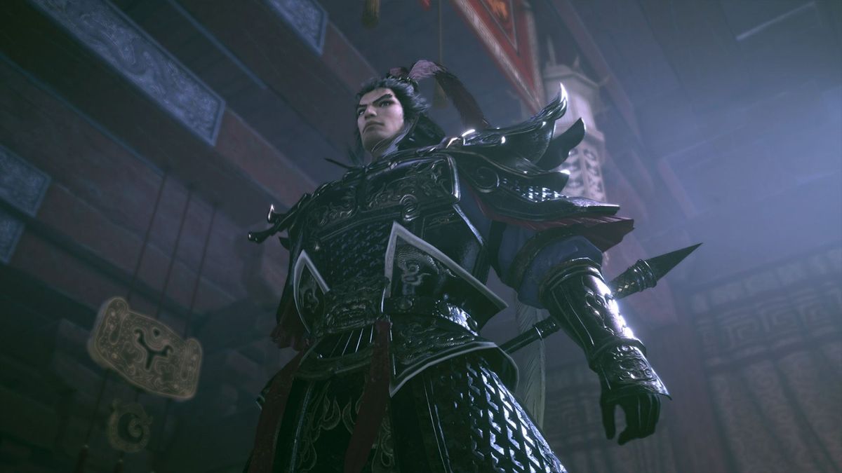 《真三国无双：起源》游戏封面与LOGO展示图，背景为硝烟弥漫的古代战场，整体风格厚重且充满史诗感