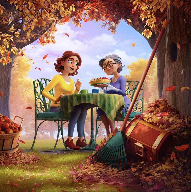 玩家正在进行物品合成操作，屏幕上多个小物件合并成一个更高级的家具，界面清新简洁