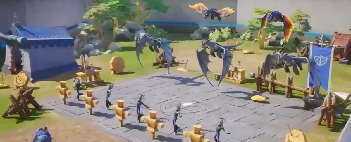 罗莎在战斗阵型中的站位示意图，位于后排中央，周围有坦克和治疗英雄保护