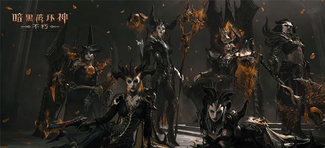 女性角色穿戴湮灭遗族时装的特写，魔角与金色头冠细节清晰，眼神凌厉，背景为暗红色裂隙