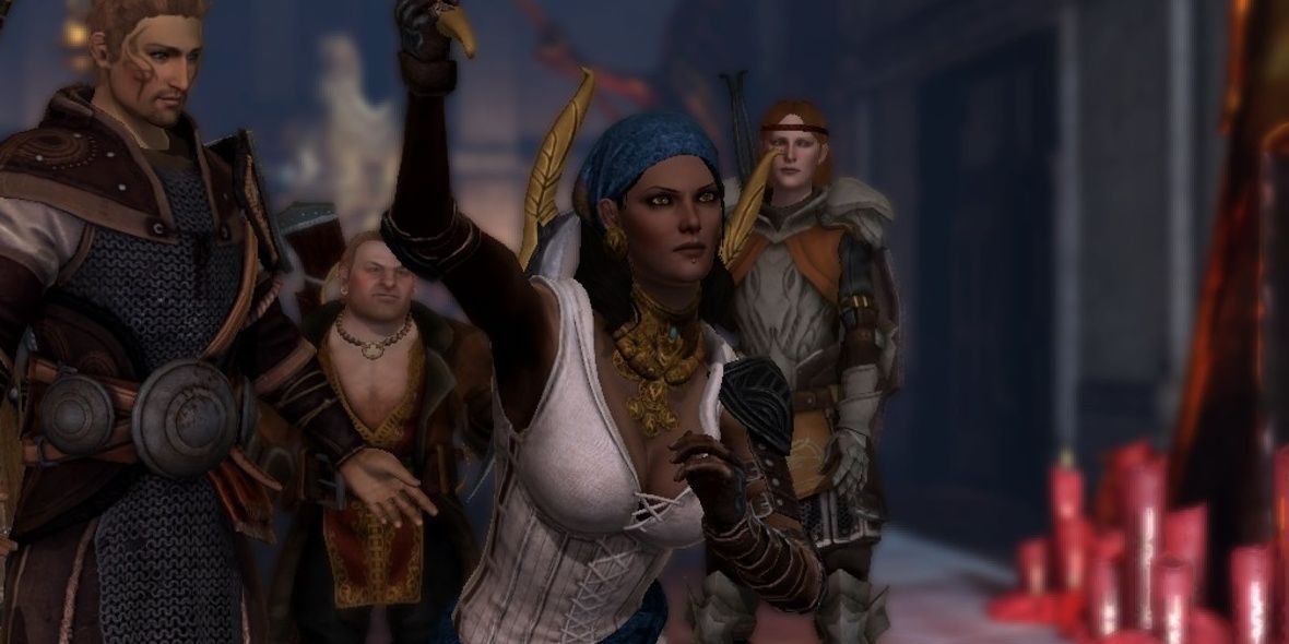 莫瑞甘与索拉斯的角色立绘对比图，展现两位资深法师在《龙腾世纪：影幛守护者》中的成熟形象