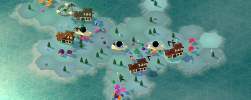 《Puffin Parcel Post》游戏主界面展示，画面中一群海鹦正排队领取包裹，背景为色彩缤纷的小岛邮局