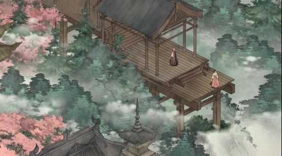 游客在峨眉山第一山亭前与‘墨剑’装置合影，手机扫描二维码参与游戏联动活动