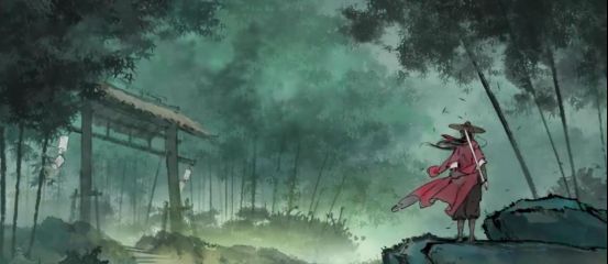 《墨剑江湖》主视觉图，主角立于山水之间，手持墨剑，背景为水墨晕染的江湖群像