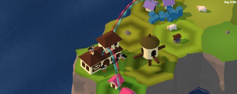 《Puffin Parcel Post》游戏主视觉图，展示一只卡通海鹦手持包裹飞翔在海岛之间，画面色彩明亮，风格清新