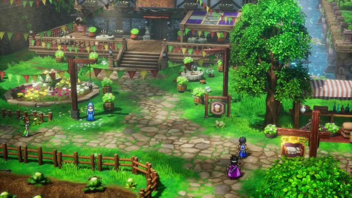 《勇者斗恶龙3 HD-2D重制版》游戏画面，展示经典角色在现代化光影渲染下的像素场景中冒险