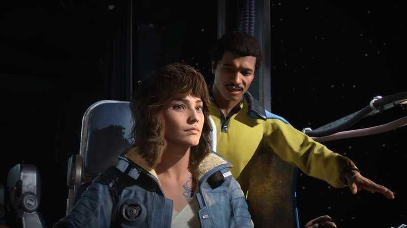 兰多·卡瑞辛与主角凯在豪华赌场对峙的场景，背景灯光璀璨，充满紧张氛围