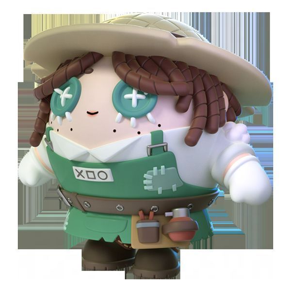 园丁角色立绘，头戴草帽身穿背带围裙，面带微笑站在花园中，阳光洒落