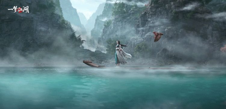 少侠在江中境内探索，四周浮现出神秘符文与幻境光影，气氛诡谲