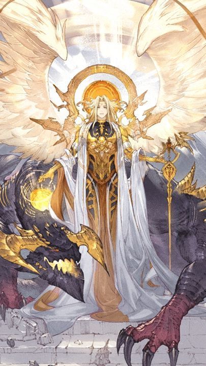 神王诺亚专属皮肤立绘，身穿鎏金铠甲，手持权杖，背景为神殿穹顶与星辰