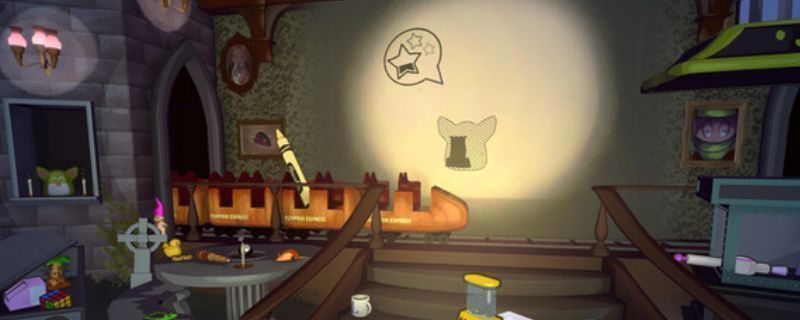 游戏主界面展示，房间内充满复古玩具与老式家具，光影柔和，氛围温馨