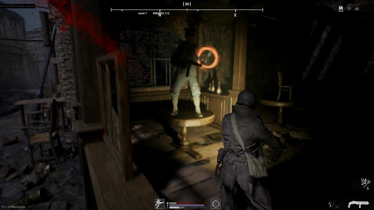 主角在废墟中行走，背影孤独，天空乌云密布，远处有诡异光柱升起